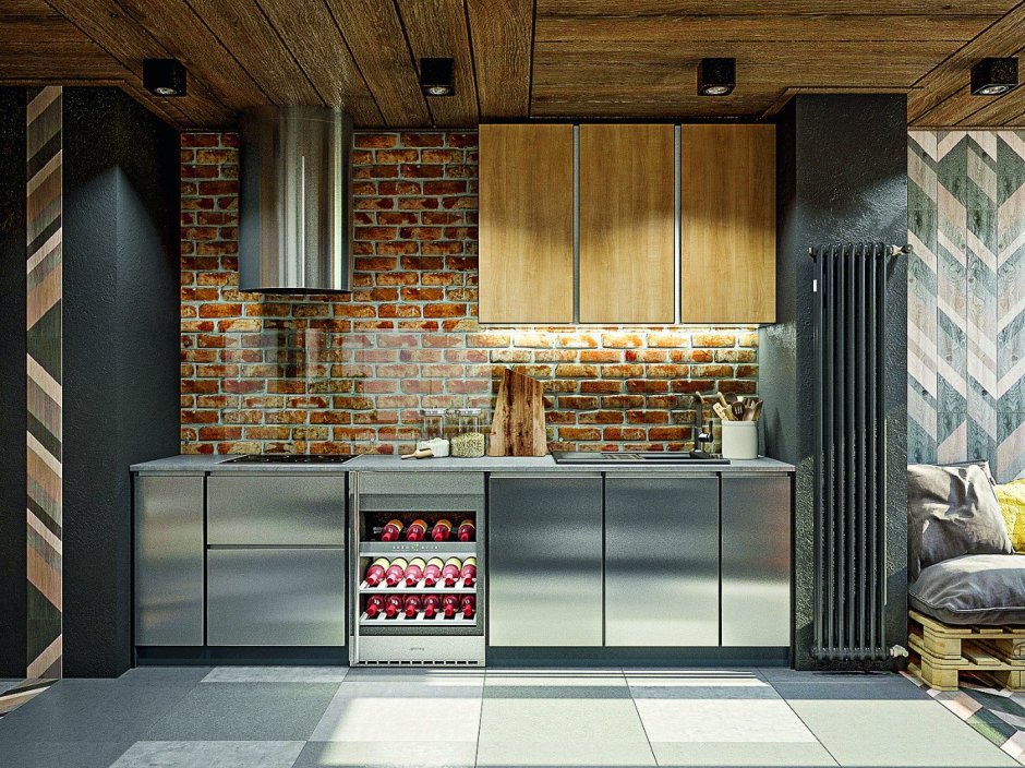 Кухня с металлическими фасадами