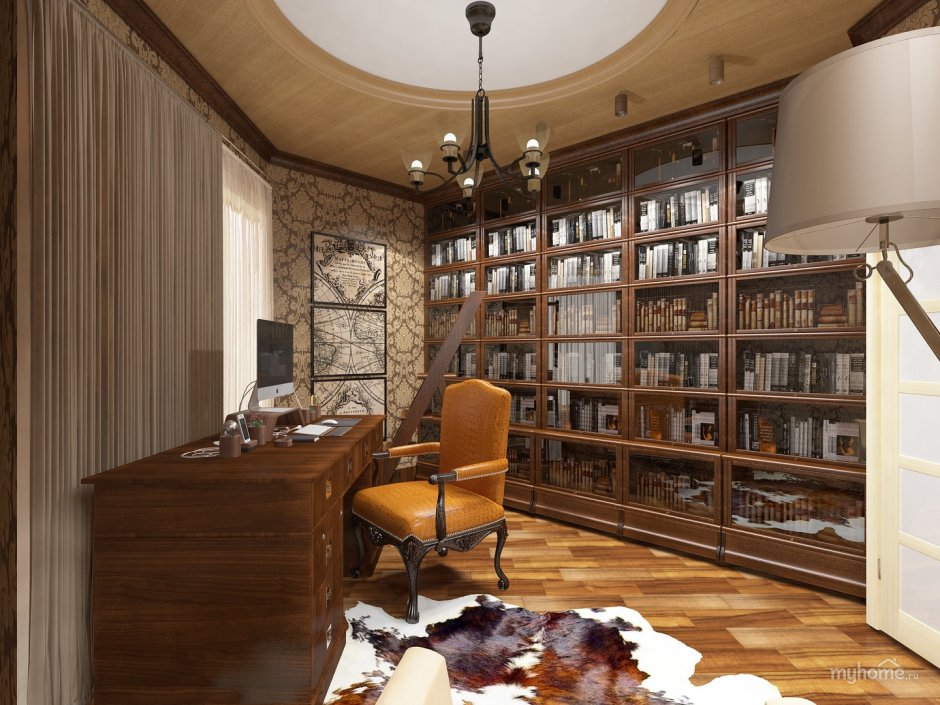 Домашний кабинет с библиотекой