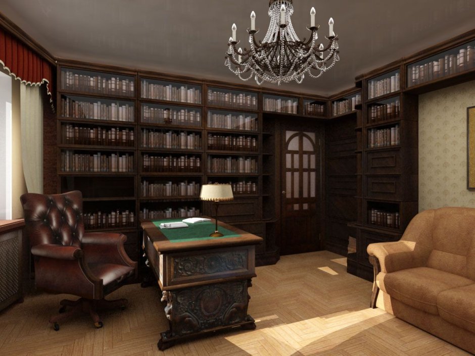 Библиотека кабинет в частном доме