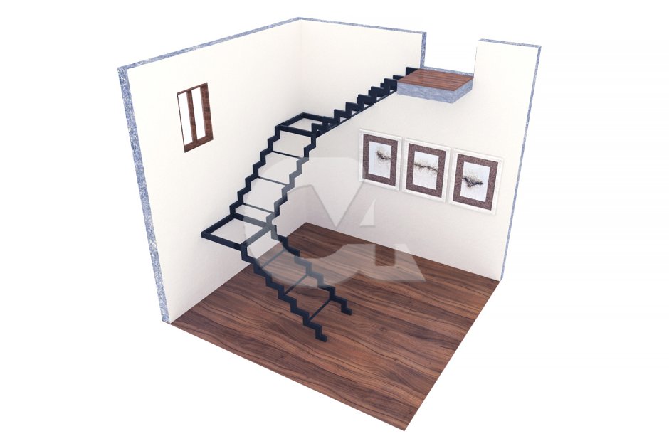 Лестница на монокосоуре с забежными ступенями на 180 градусов