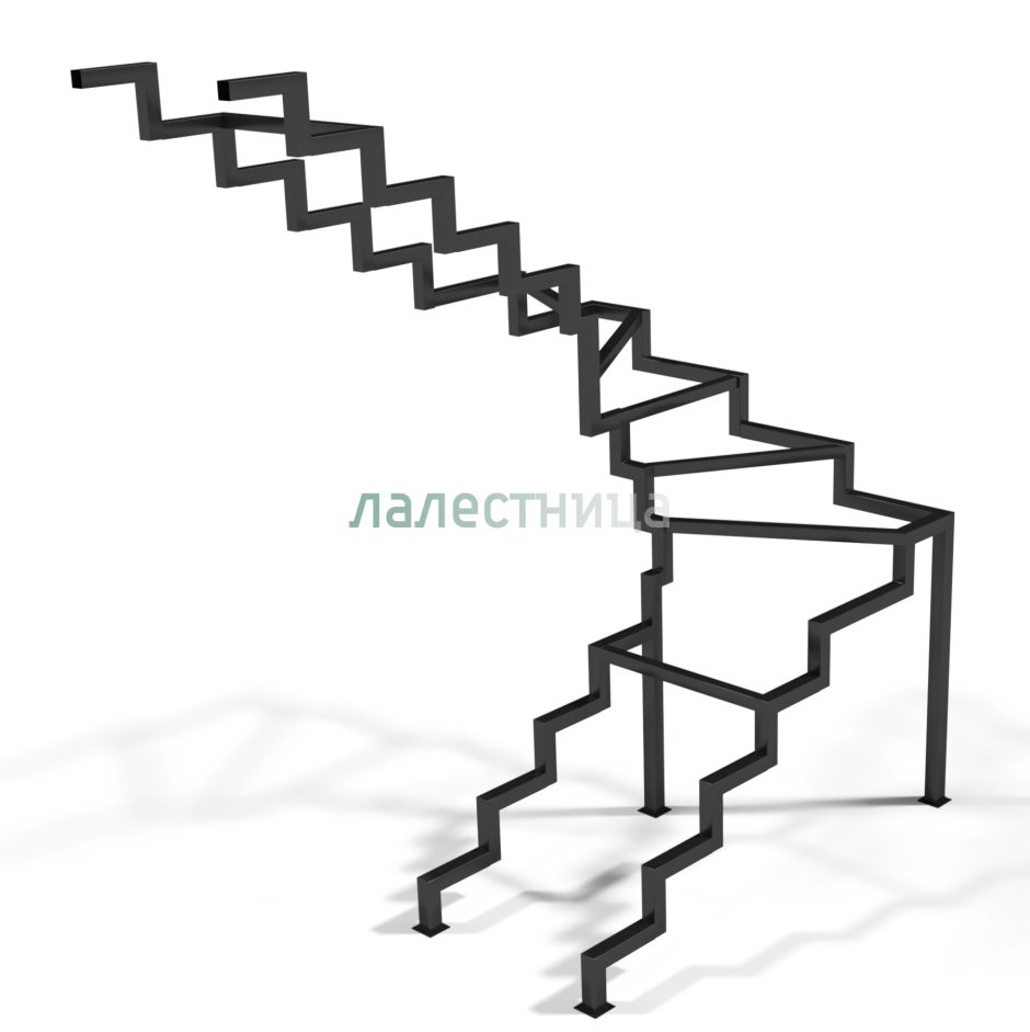 Лестница с забежными ступенями с поворотом на 180 из металла