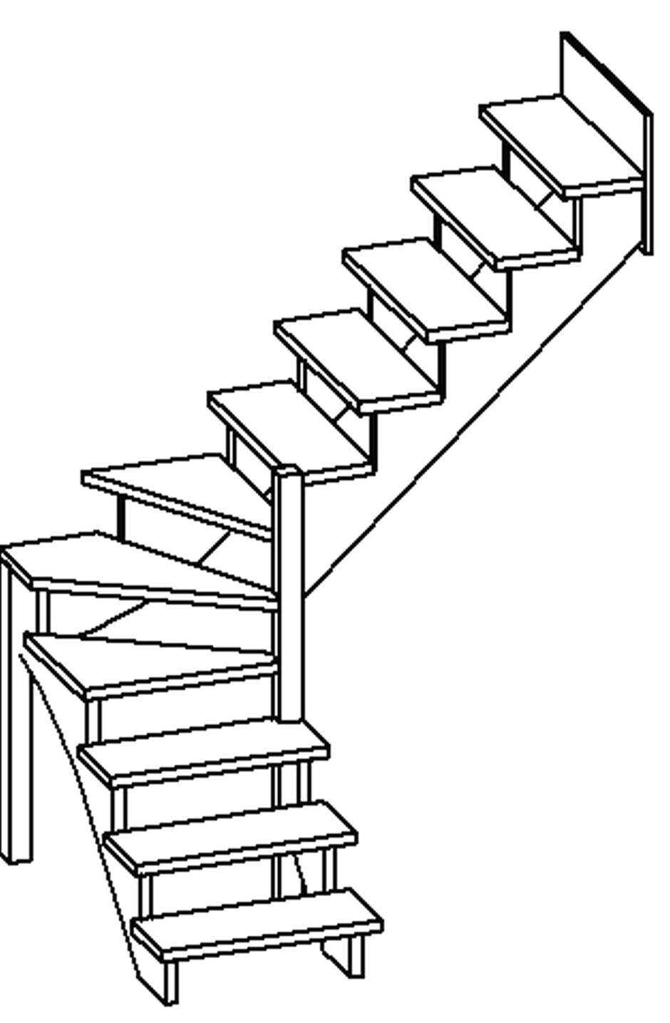 Лестница на второй этаж с забежными ступенями