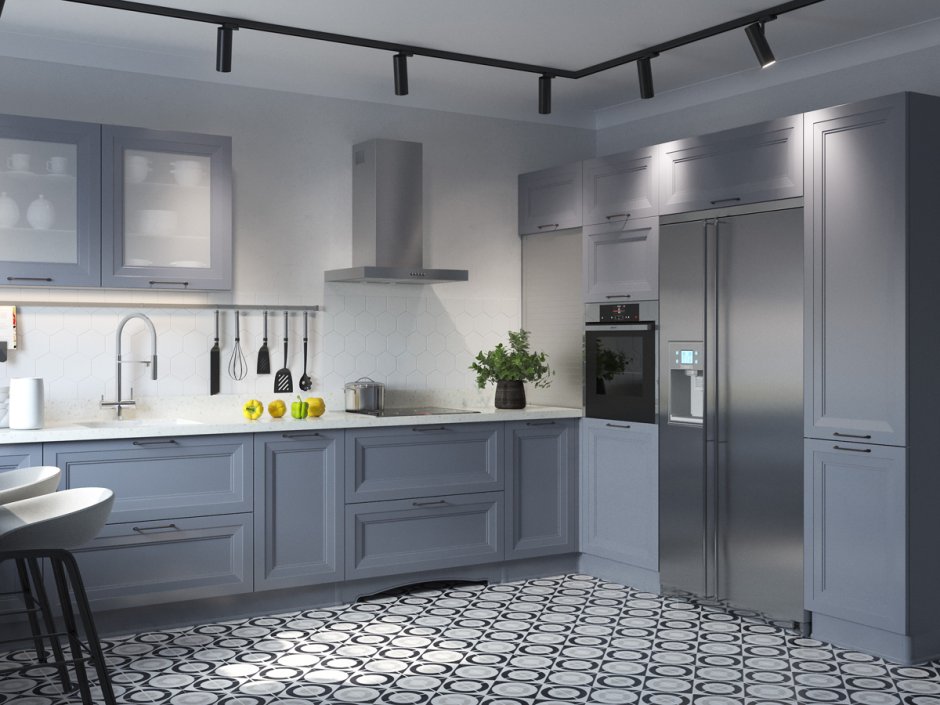 Кухня эмаль матовая 3200 ( фасад RAL 7012, каркас Пикард)