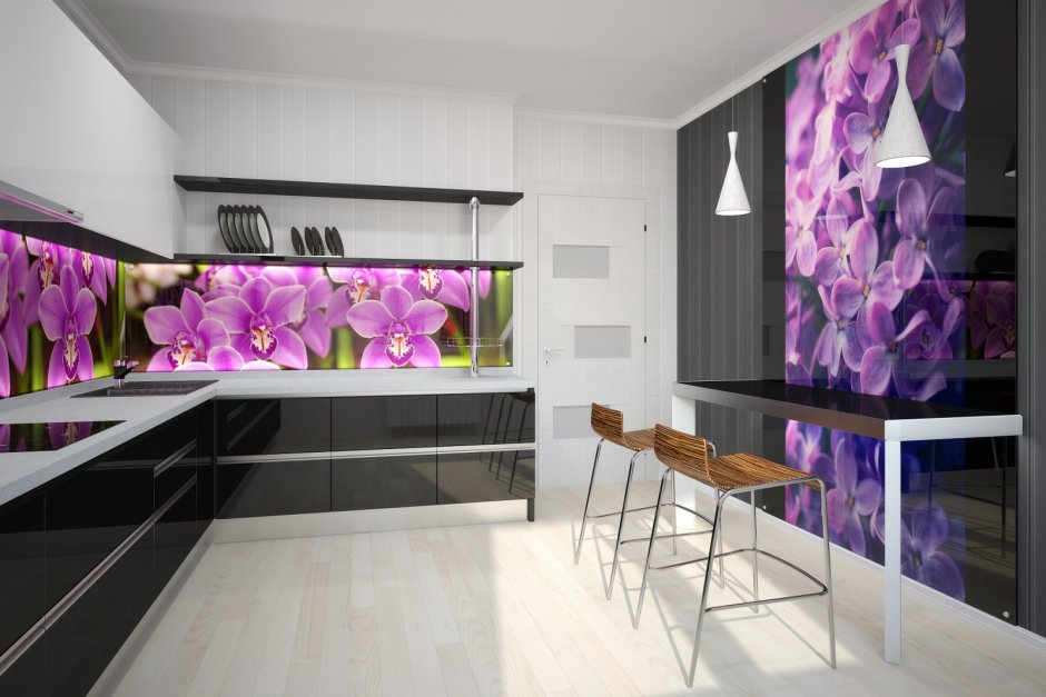 Интерьер кухни с цветами
