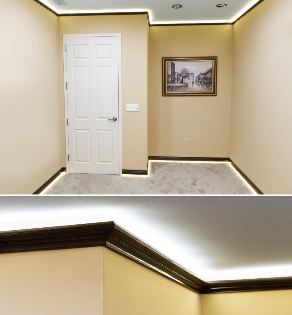 Подсветка в коридоре под плинтусом потолочным