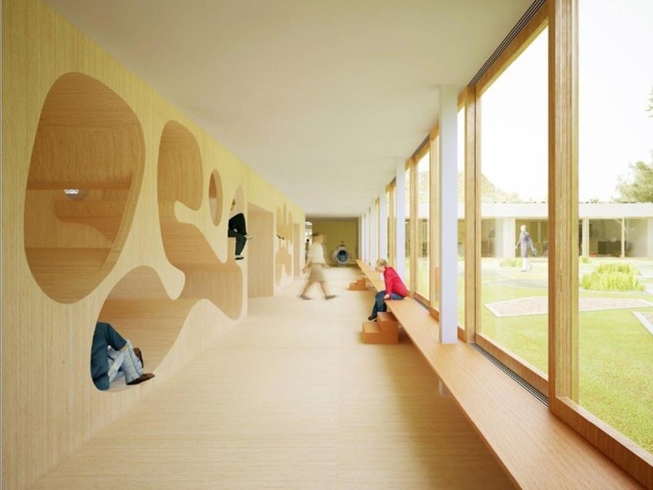 Интерьер школьного коридора в современном стиле
