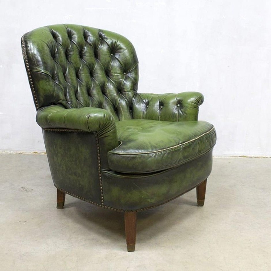 Кресло Честерфилд зеленая кожа