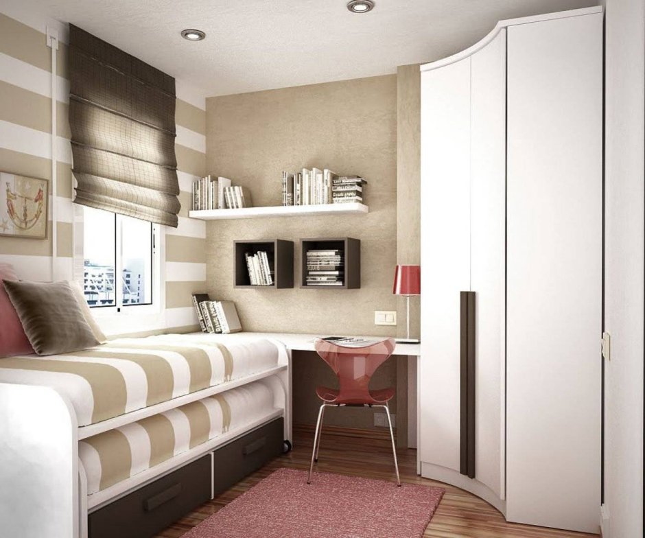 Дизайн маленькой комнаты для подростка прямоугольной формы