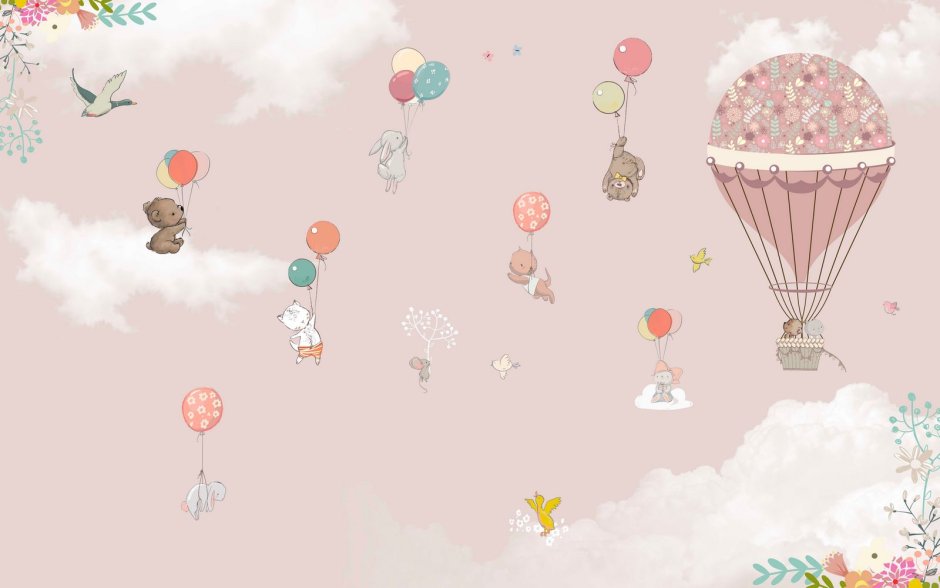 Фотообои для детской комнаты с воздушными шарами