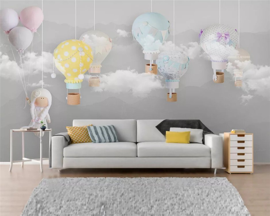 Воздушные шары на стене в детской комнате