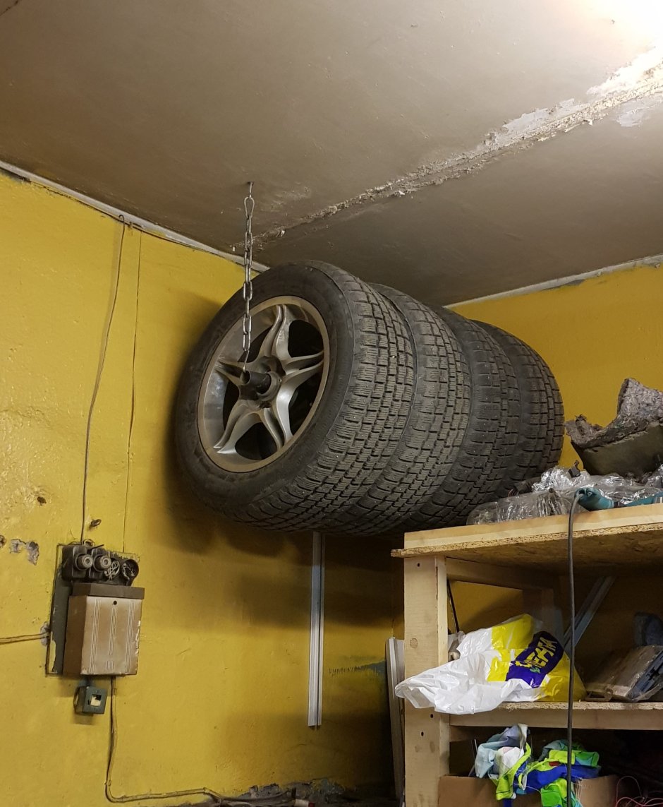 Приспособления для хранения колес в гараже