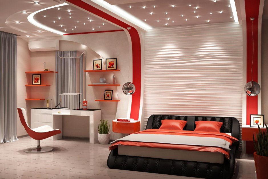 Спальня в современном стиле красная