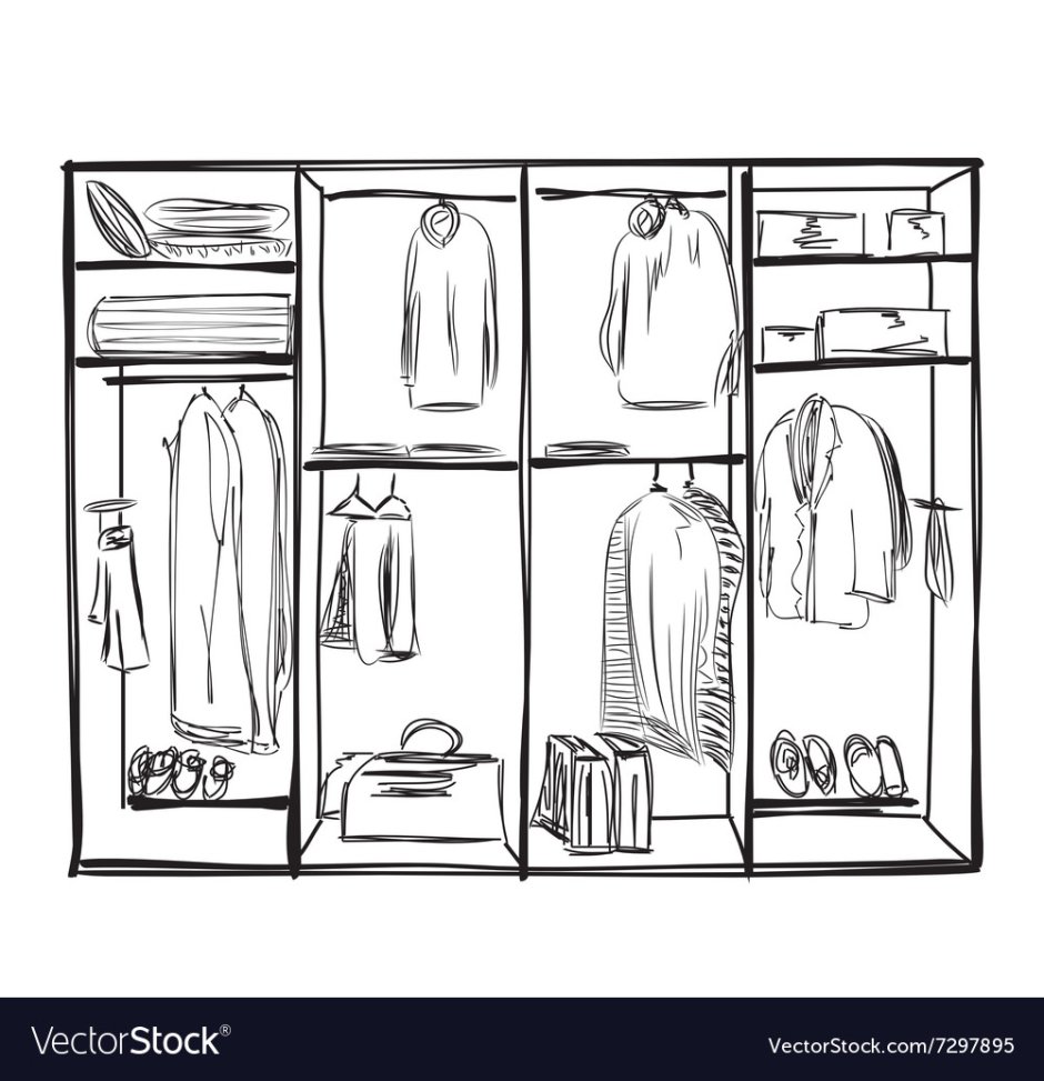 Одежда в гардеробной скетч