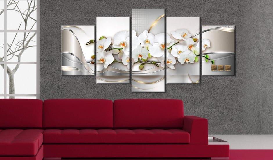 Модульная картина с орхидеями в интерьере