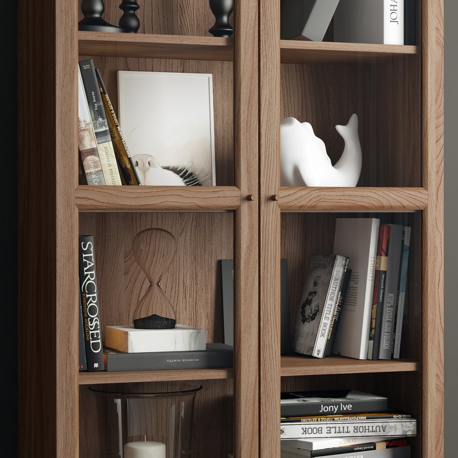 Книжный шкаф из гипсокартона со стеклянными дверцами