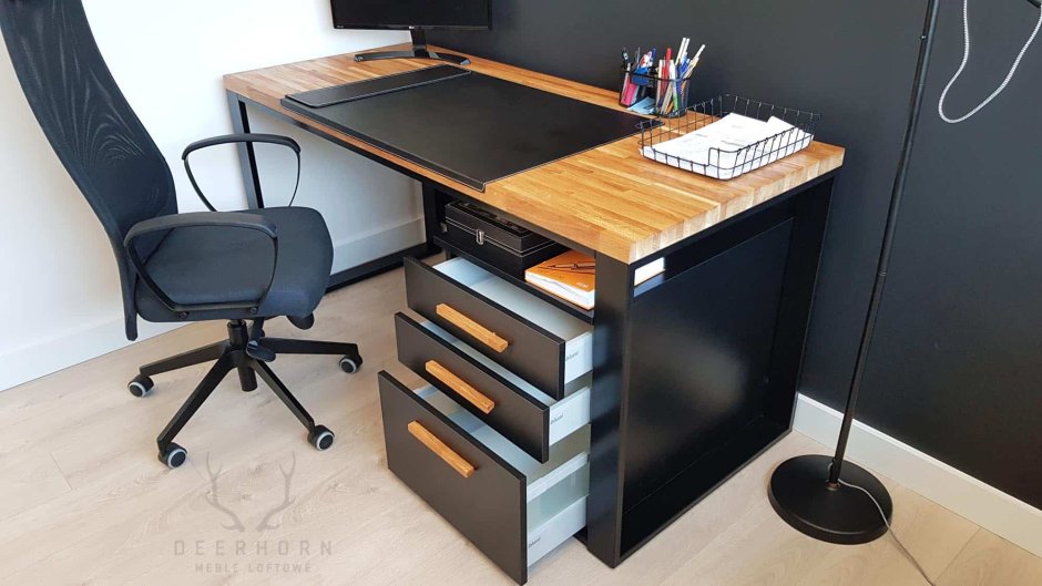 Компьютерный стол в стиле лофт дерево белый и черный