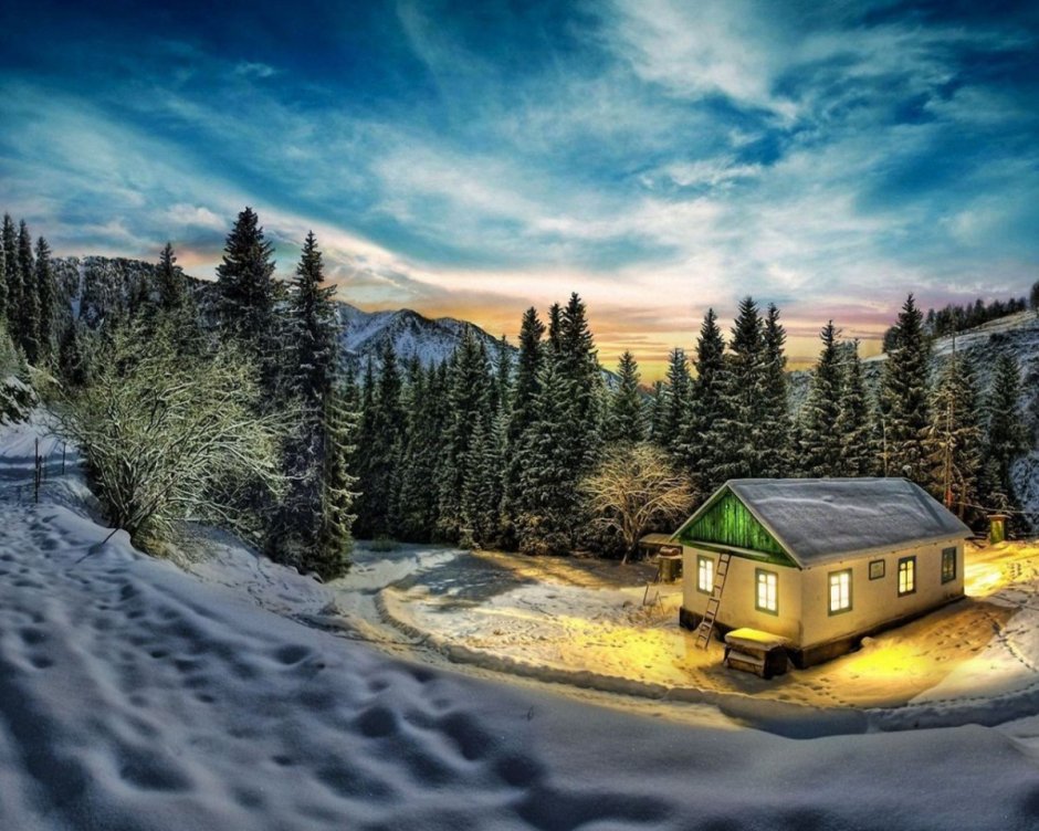 Швейцария домик в горах зима