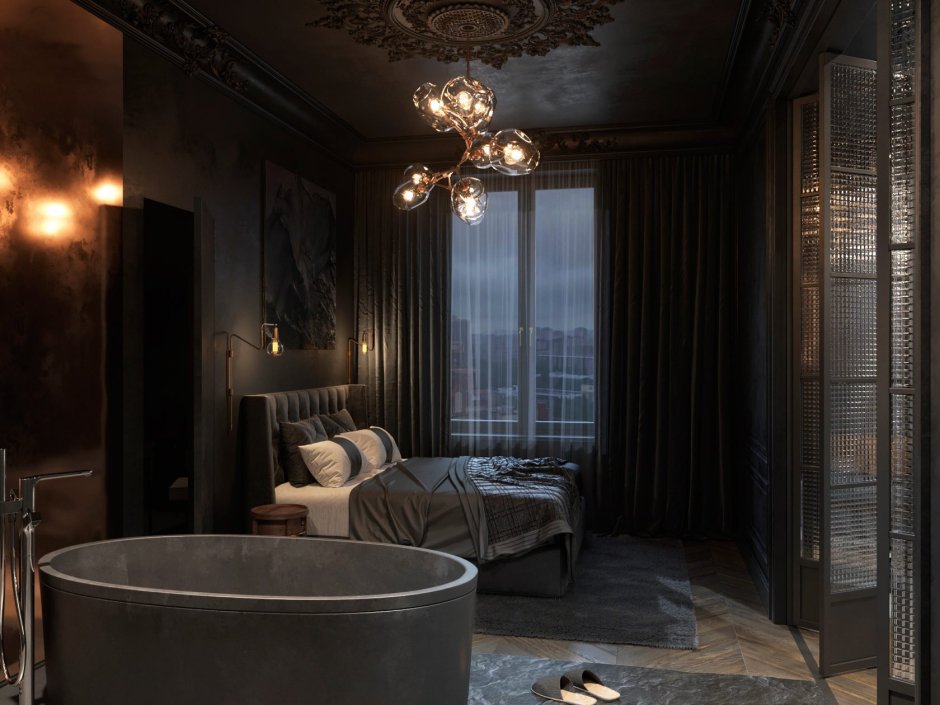 Спальня в темных тонах