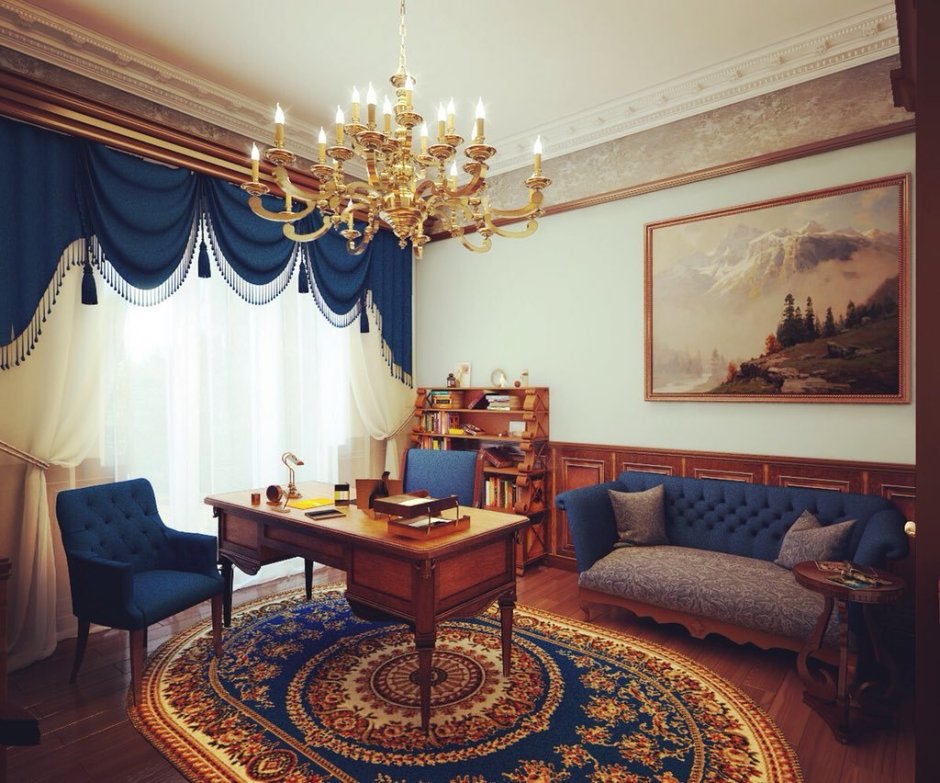 Кабинет с синим диваном