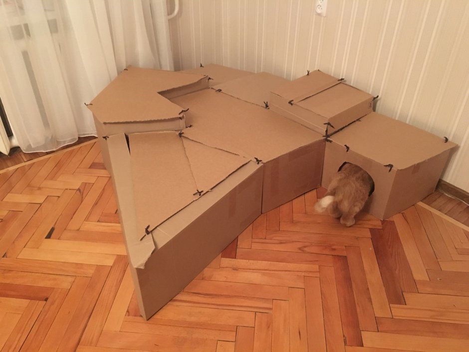 Домик для кота из бумажной коробки