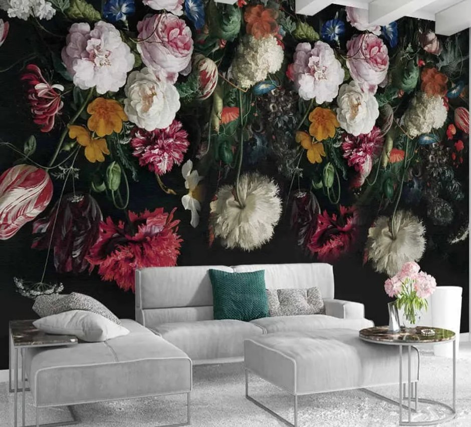 Фрески с цветами в интерьере