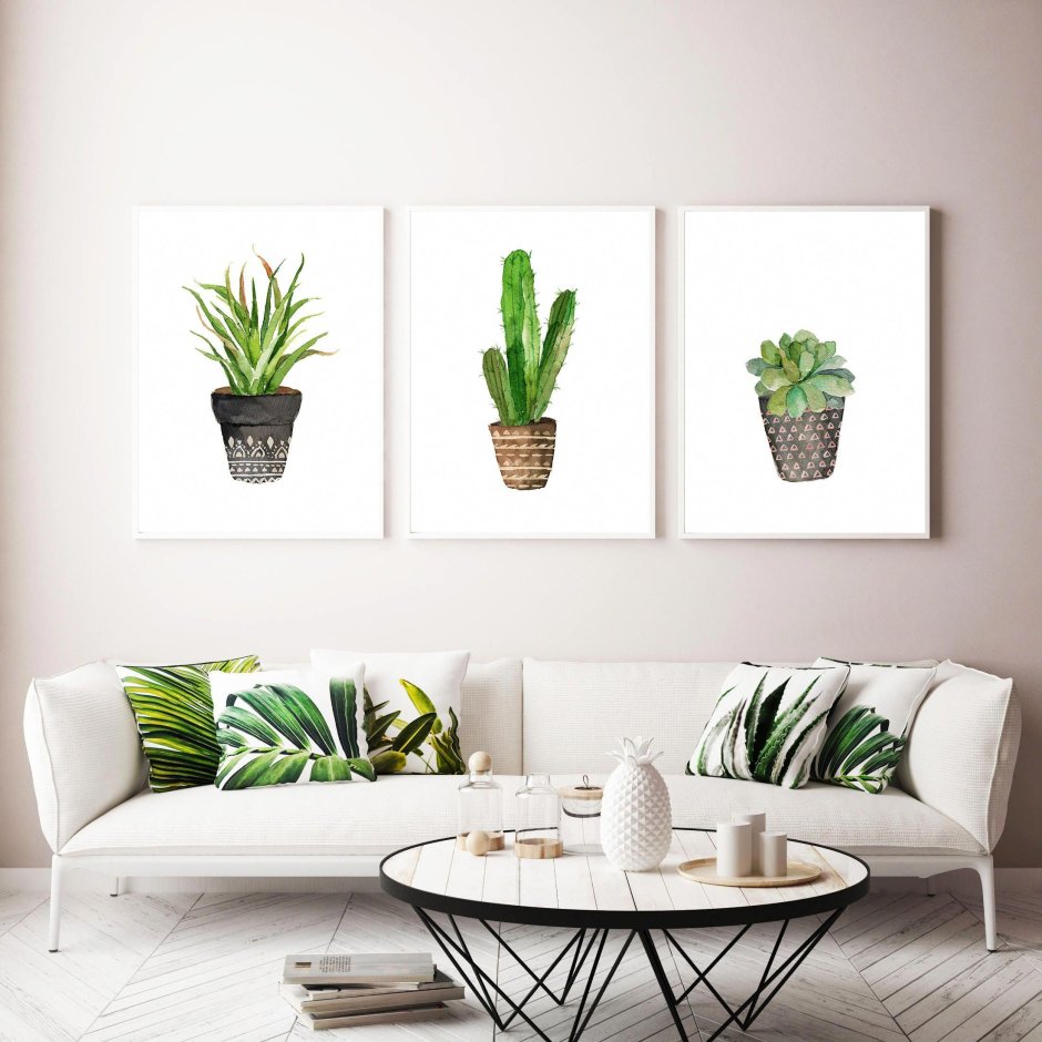 Картины с кактусами для интерьера