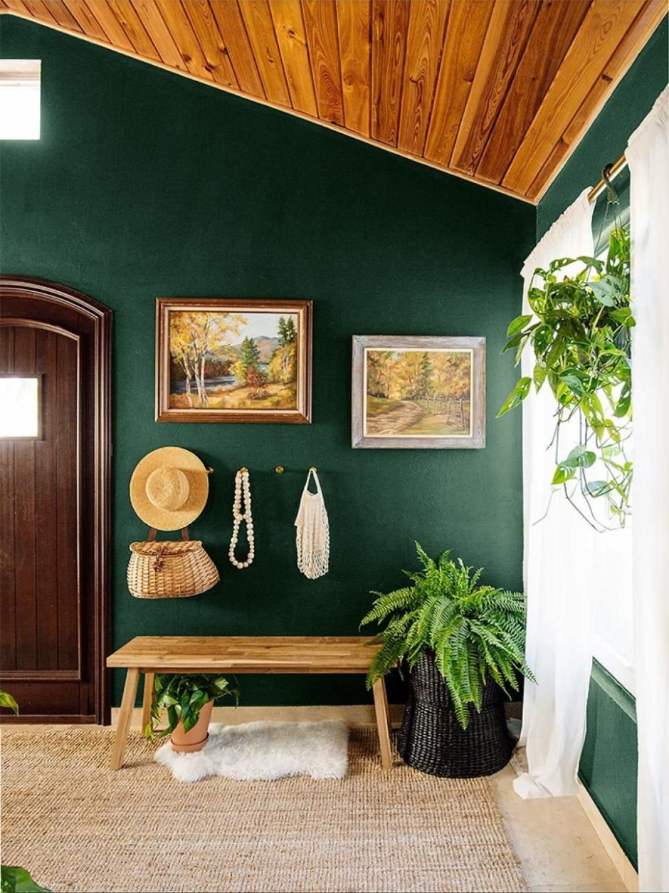 Дизайн коридора зеленый коричневый
