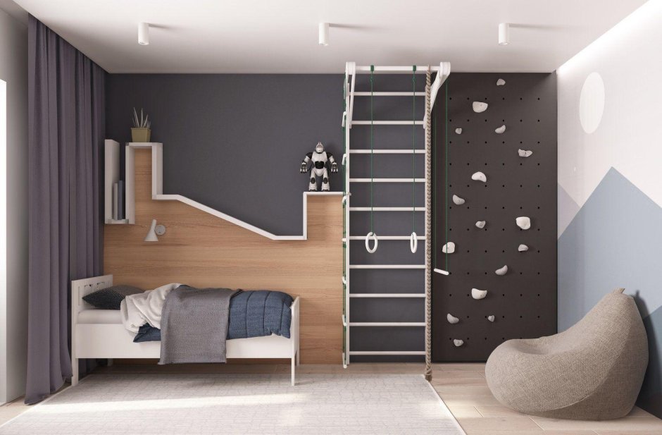 Планировка детской комнаты со шведской стенкой