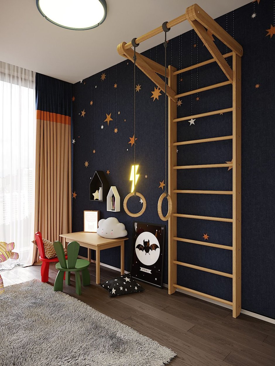 Детская спальня в стиле Минимализм со шведской стенкой