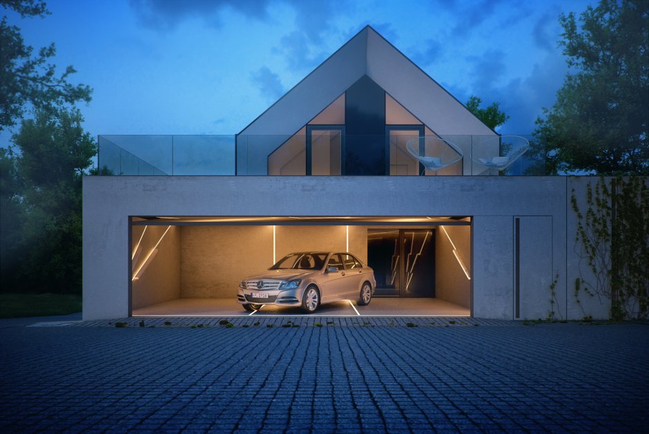 Дом в минималистическом стиле гараж