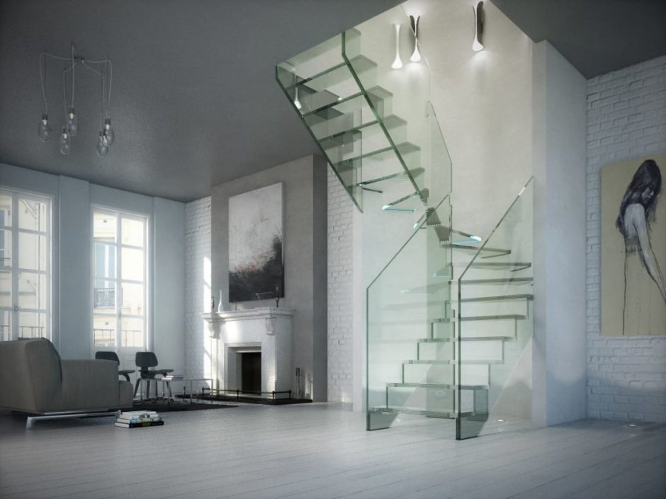 Стеклянная лестница в квартиру