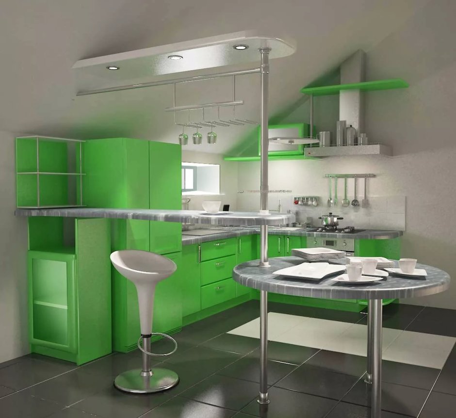 Кухня зеленая с черным