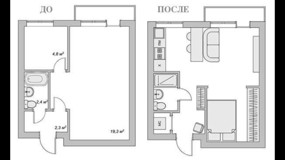 Перепланировка однушки в хрущевке 30 кв.м