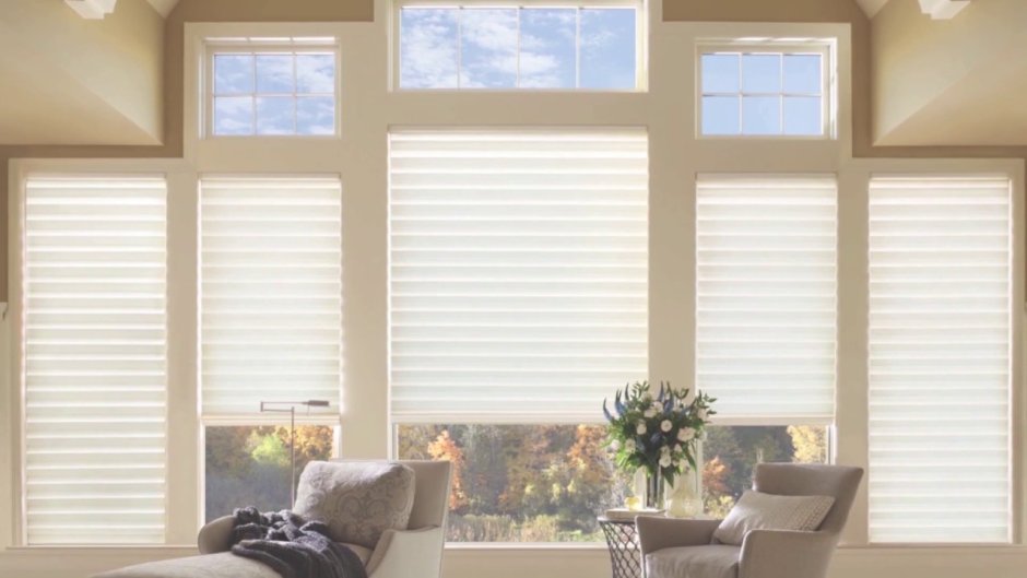 Blinds with straight Drapes and Window Scarves