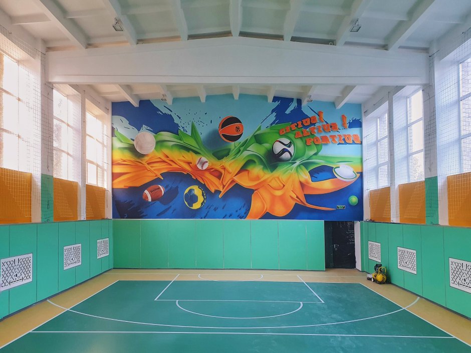 Роспись стен в спортзале детского сада