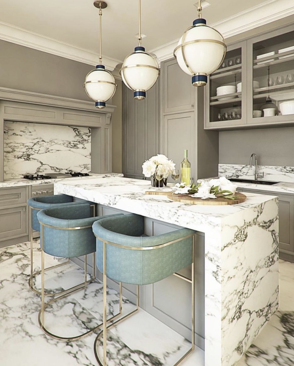 Мрамор в интерьере кухни