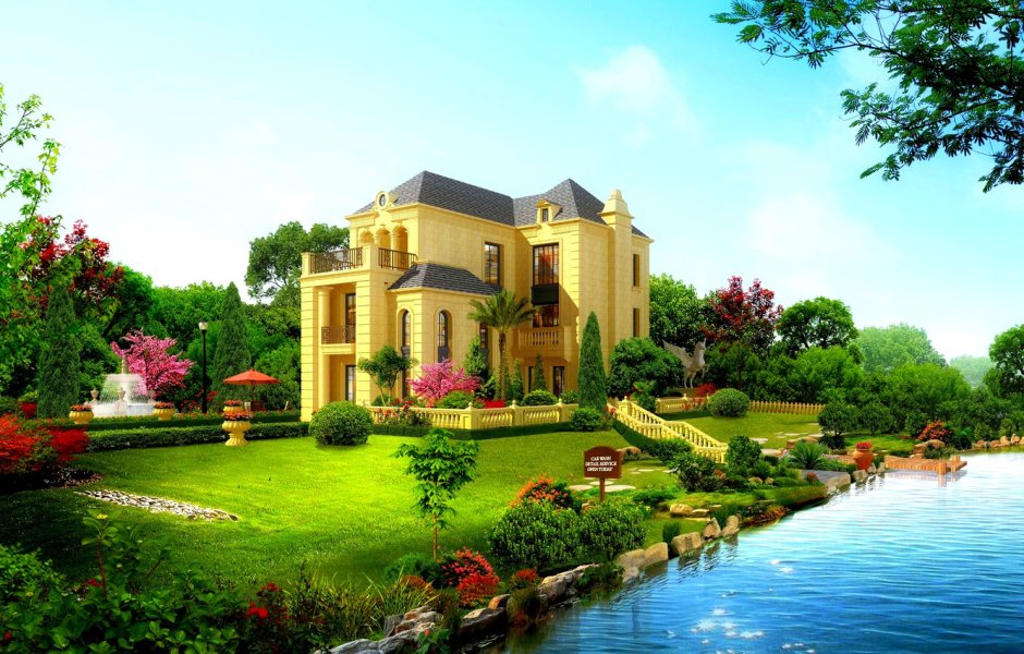 Большой красивый дом с садом