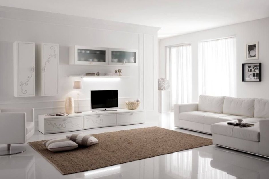 Белая современная мебель в гостиную