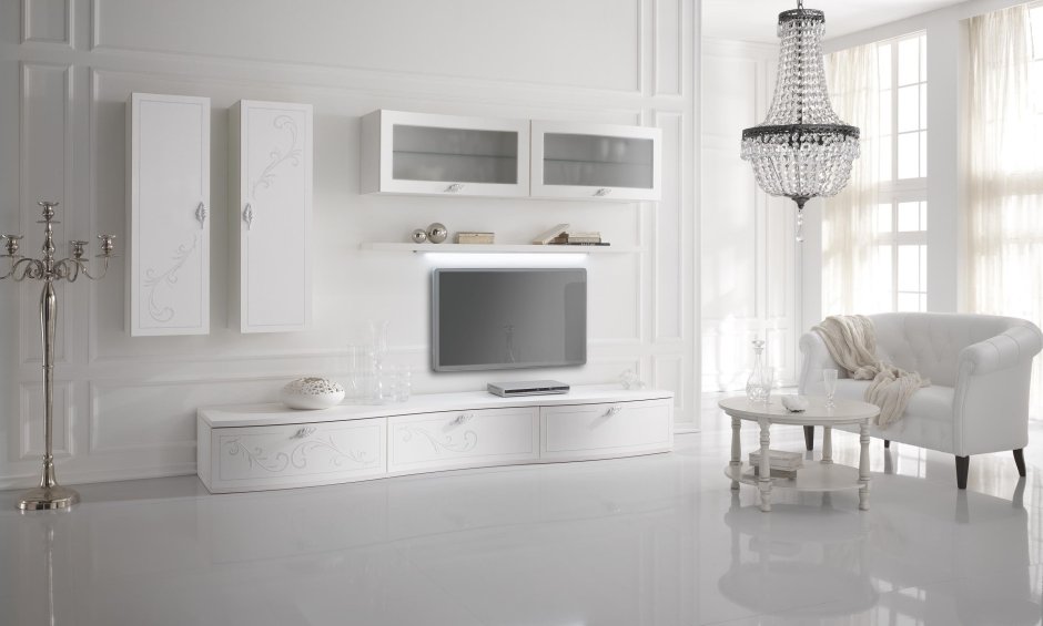 Черно-белая мебель в интерьере гостиной