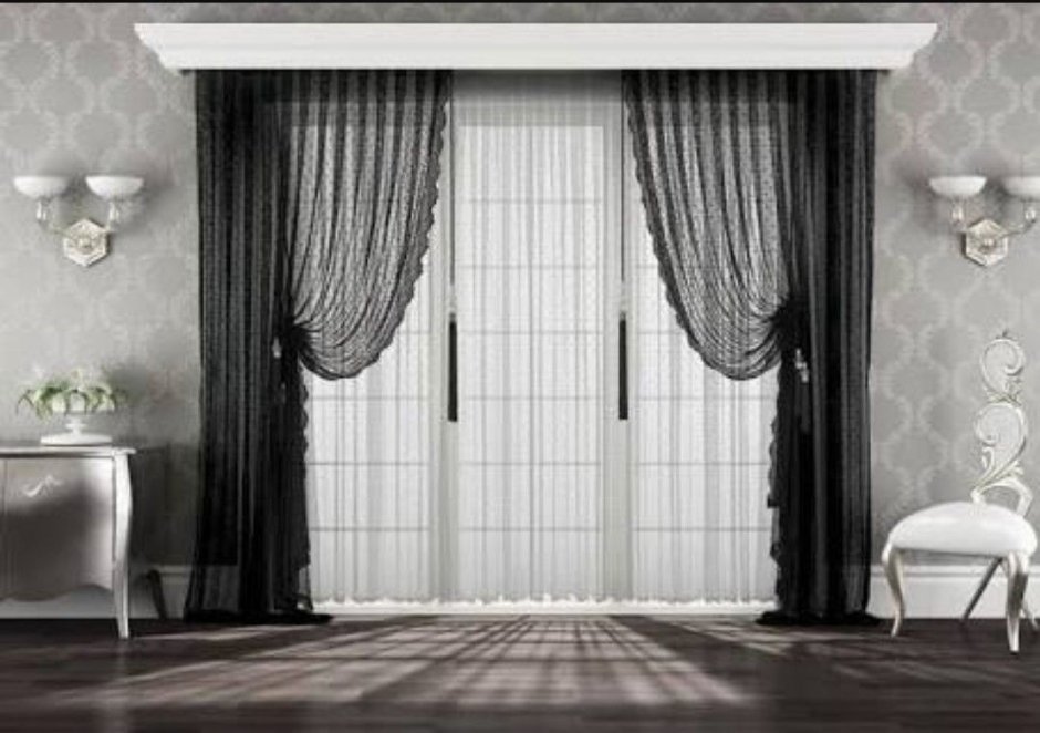 Занавески для гостиной в классическом стиле черно