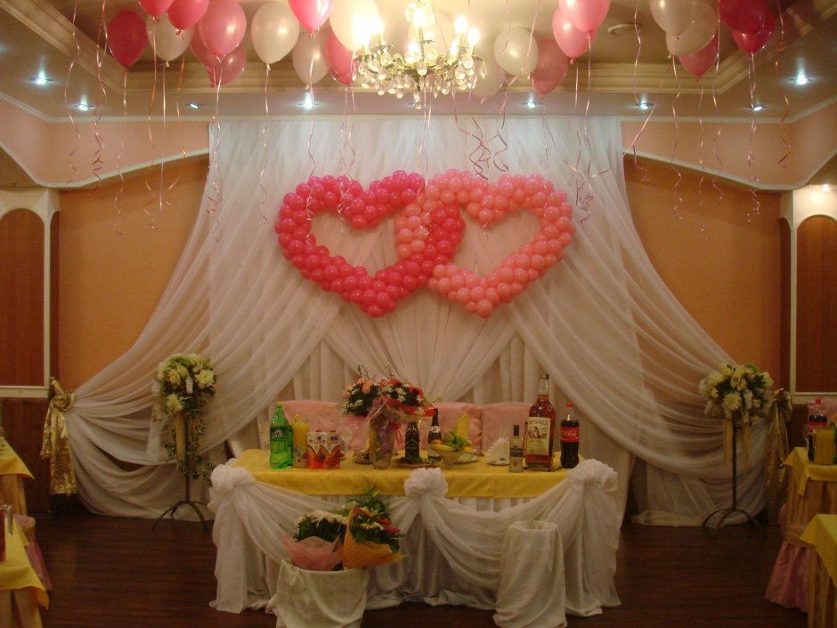 Украшения зала на свадьбу шарами сиреневого цвета
