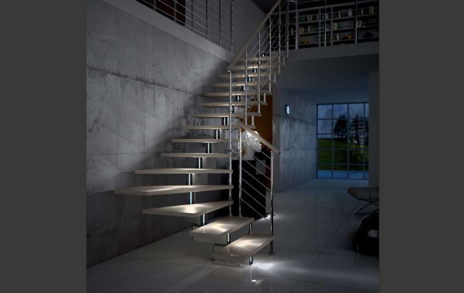 Металлическая лестница с подсветкой ступеней