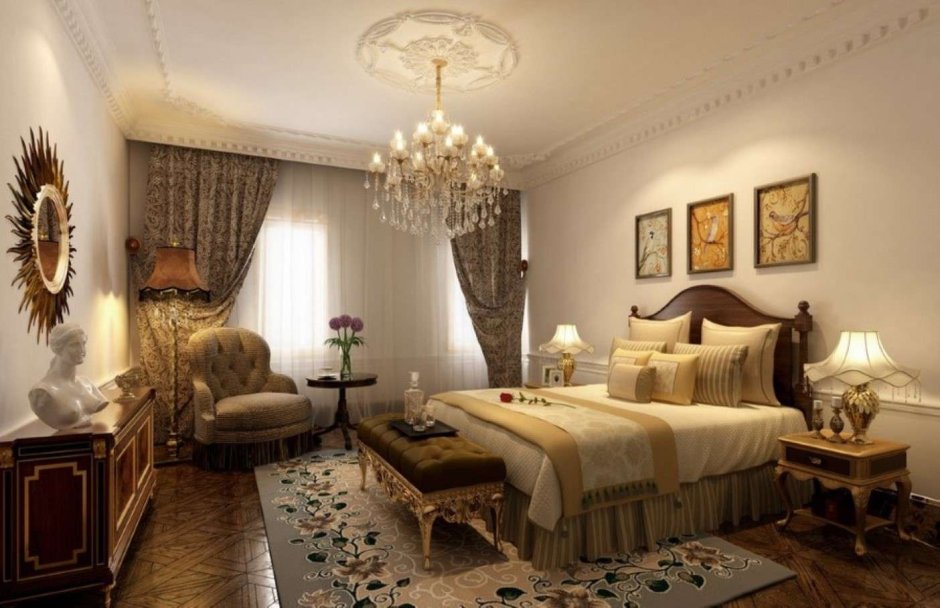 Люстры для спальни в классическом стиле в интерьере
