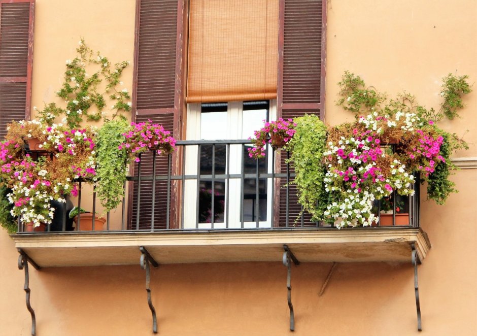 Украшение балкона цветами