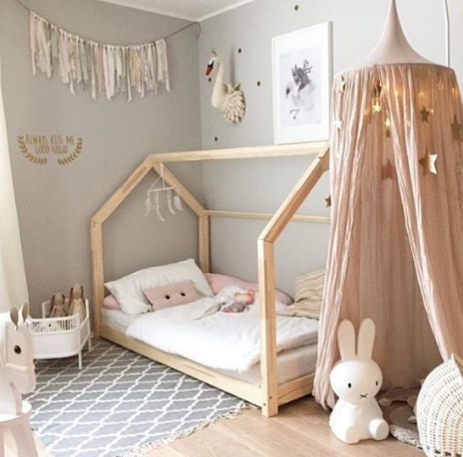 Детская комната для девочки с кроватью домиком