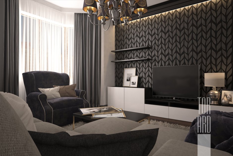 Декоративная штукатурка в интерьере гостиной