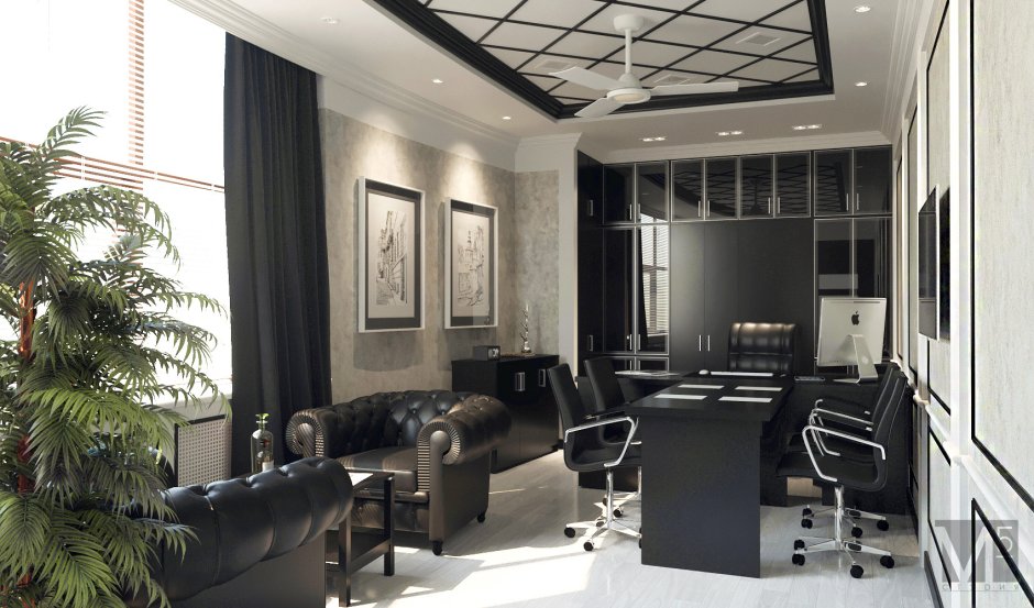 Интерьер домашнего офиса с диваном