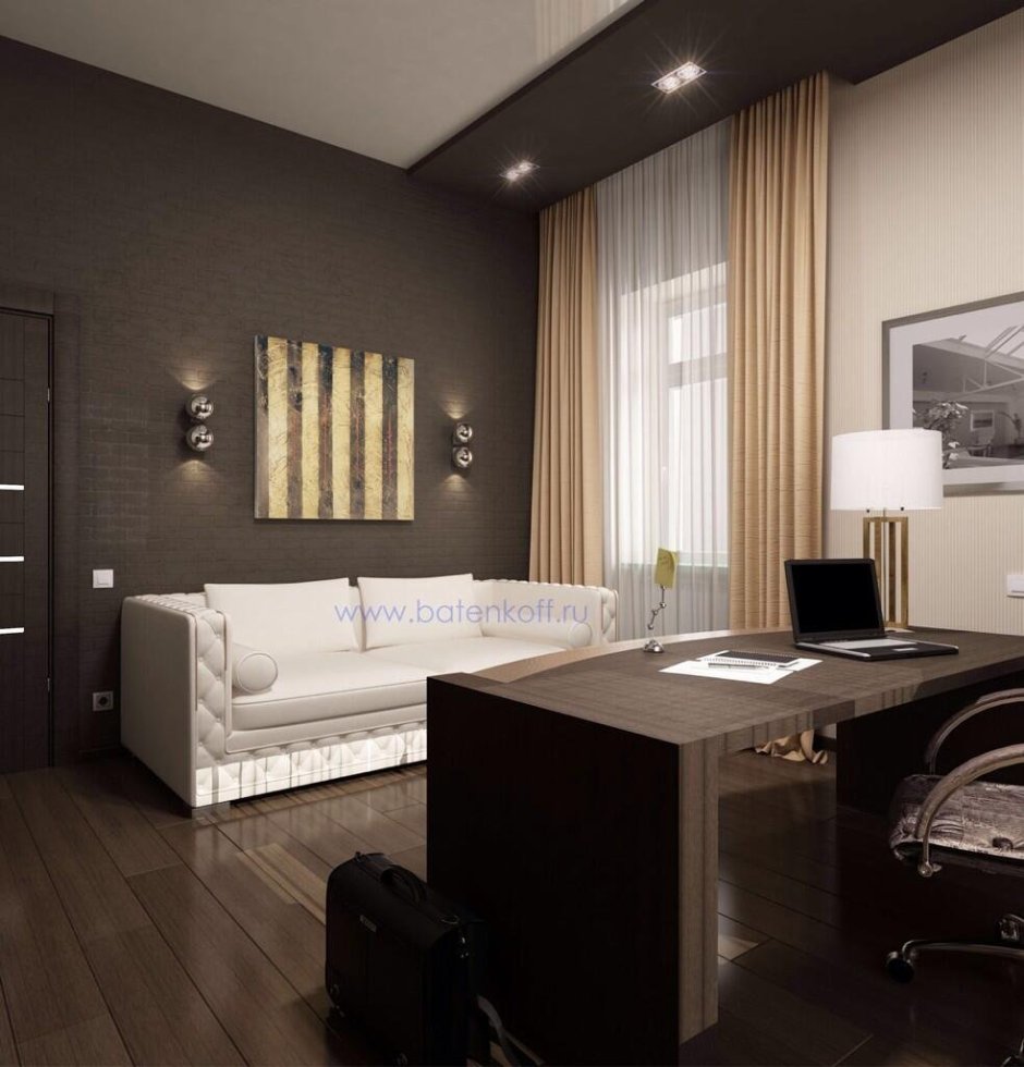 Кабинет в коричневых тонах современный стиль