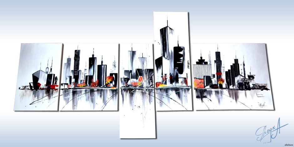 Триптих город абстракция