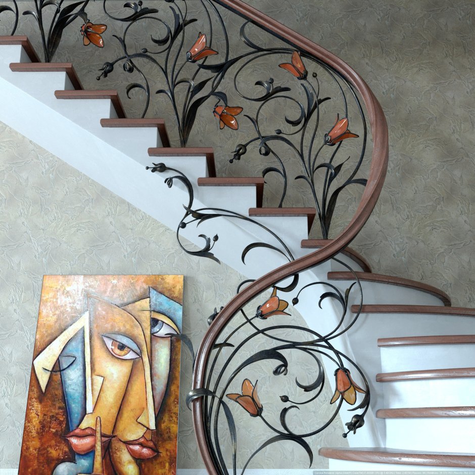 Красивые кованые перила для лестниц